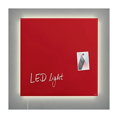 Image of SIGEL GL452 Premium Glass Magnetic Board, Glossy Surface, 48 X Cm, With Led Lighting, Easy Mounting, Red Artverum