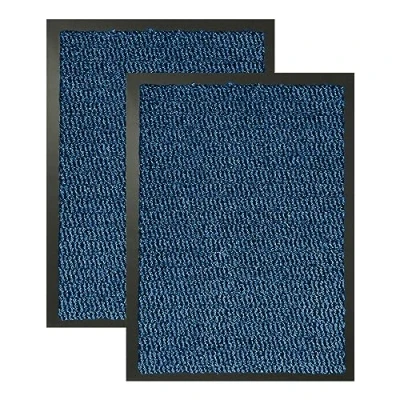 Image of KAV Washable Door Mat Dirt Trapper Durable Non Slip Mats Indoor Perfect Dust Absorbent Rug for Home, Kitchen, Office (40x60) cm, (1.31 x 1.97) ft Blue Pack of 2