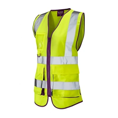 Image of Leo Workwear LYNMOUTH Hi Vis Multipocket Knitted Polyester Ladies Superior Waistcoat, XS, Yellow