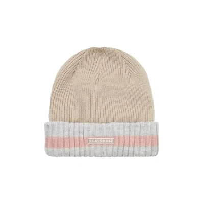 Image of Sealskinz Holkham Unisex Waterproof Cold Weather Striped Roll Cuff Beanie Hat for Everyday &amp; Outdoor Activities Warm Fleece Lining Three Layer Insulation Technology Brown