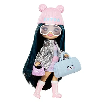 Image of ​Barbie Extra Minis Travel Doll with Winter Fashion, Barbie Fly Small Doll, Clothes Accessories, HPB20