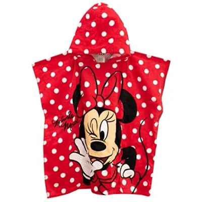 Image of Disney Girls Minnie Mouse Towel Kids Hooded Poncho For Bath Swim or Beach Red One Size