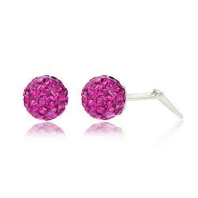 Image of Sterling silver 6mm fuchsia glitterball crystal Andralok stud earrings/Gift box