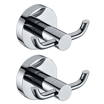 Image of 2pcs Stainless Steel Towel Holder Hooks Brass Chrome Door Bathroom Robe 2 Hook Hat Clothes Wall Hanger