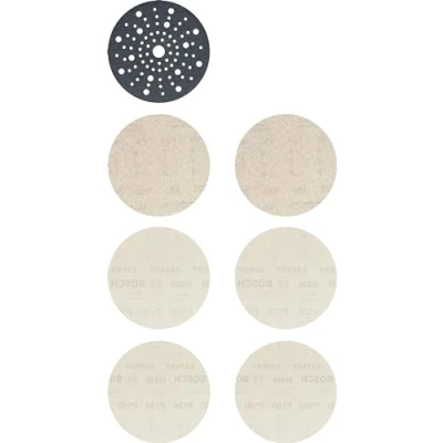 Image of Bosch 7X Expert M480 Starter Kits (for Paint on Wood, Hardwood, Ø 150 mm, Grit 2x80, 2x120, 2x180, Professional Accessory Random Orbital Sander, Sander)