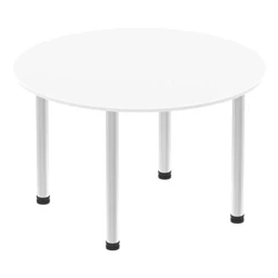Image of Impulse 1000mm Round Table White Top Brushed Aluminium Post Leg