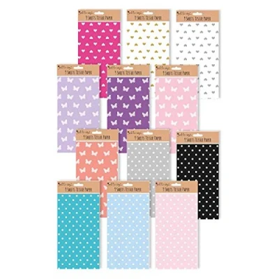 Image of The Home Fusion Company 9 x Sheets Tissue Paper For Wrapping And Crafting Spots Butterfly Hearts Lots Of Colours