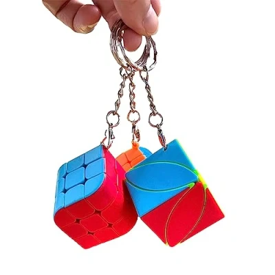 Image of Yealvin Mini Keychain Magic Cube Set Keyring Speed of 2x2 Ivy 3x3 and 3x3x3 Trihedron Puzzles Toys (3 Pack)
