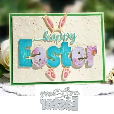 Image of Happy Easter Rabbit Metal Die Cuts for Card Making,Easter Cutting Dies Cut Stencils DIY Scrapbooking Album Decorative Embossing Paper Craft