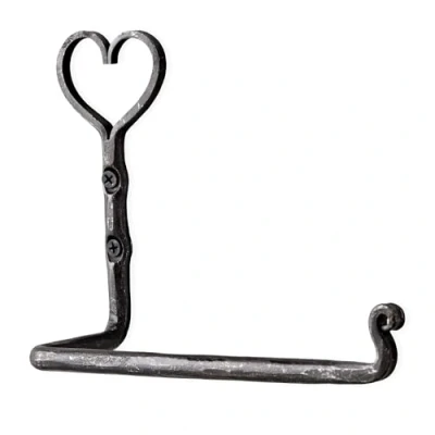 Image of Wrought Iron Heart Toilet Roll Holder Black Wall Mounted