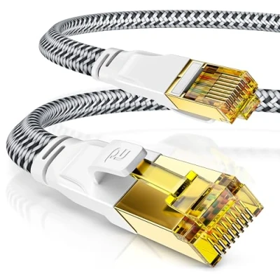 Image of CSL 15 m CAT 7 Network Cable Flat 40 Gbits Cotton Jacket LAN Patch Data CAT.7 Gigabit RJ45 Ethernet 10000 Mbits Speed Ribbon Installation