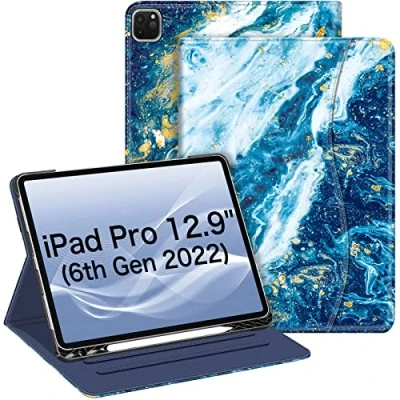 Image of Fintie Folio Case for iPad Pro 12.9&quot; 6th Generation 2022, Multi Angle Smart Stand Cover w/Pencil Holder &amp; Pocket, Also Fit 12.9 2021 5th 2020 4th 2018 3rd Gen, Sandy Wave