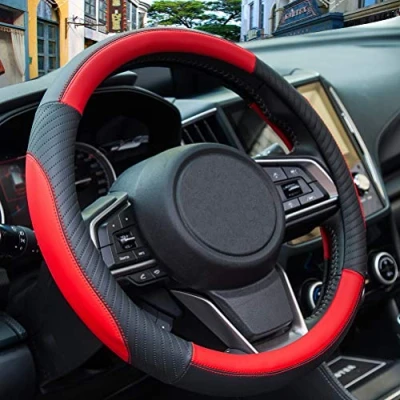 Image of Car Steering Wheel Cover Leather Soft Microfiber Universal Size M 37 38cm /14.5 15inch, Anti slip, Breathable, Red