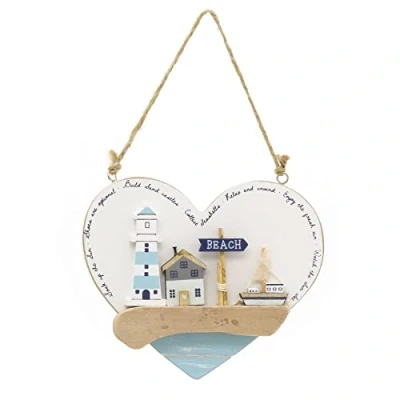 Image of Carousel Home Seashore Heart Shaped Nautical Plaque Decorative Coastal Hanging Beach Sign Wall Art Seaside Decor 16cm