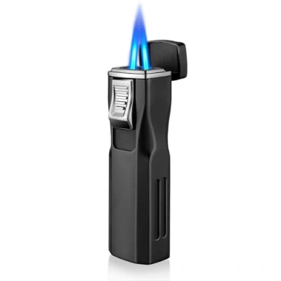 Image of Cgaplus Double Jet Flame Cigar Lighter with Stand Windproof Butane Refillable Torch Punch Black (Without Gas)