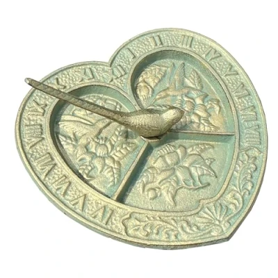 Image of Alfie Francis Cast Iron Heart Shaped Sundial Garden Ornament Statue Decoration Outdoor Rustic Antique Bird Gnomon Clock Gift
