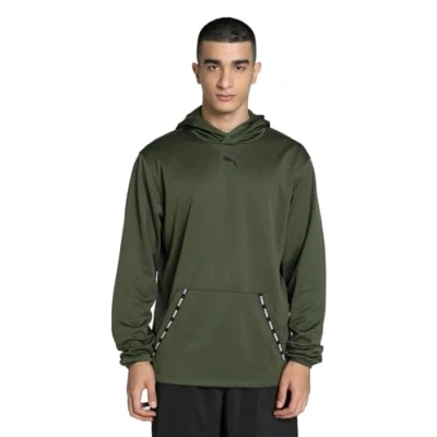Image of Puma FIT Taped LITE Hoodie Hoodie, Men&#039;s, Size: Medium, Dark olive