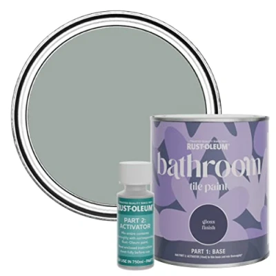 Image of Rust Oleum Grey Water Resistant Bathroom Tile Paint in Gloss Finish Pitch 750ml