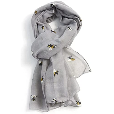 Image of GlamLondon Bumble Bee Print Scarf Ladies Lightweight Fashion Oversize Wrap (ZY Grey)