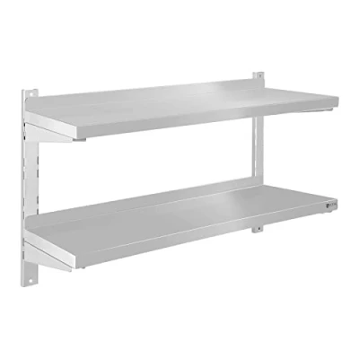 Image of Royal Catering RCWR 80.2 Wall Shelf Two Shelves Stainless Steel 2 x 80 30 cm 3.5 Thickness 70 kg Load Capacity Plate