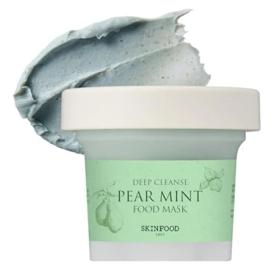 Image of SKINFOOD Mask Pear Mint 120g Facial Pore Cleanser, Soothing &amp; Hydrating Body Skin Sebum Clearing, Cooling Bubbles Scrub Wash Off Face Masks w/Rice Powder Shower Proof Texture (4.23 oz)