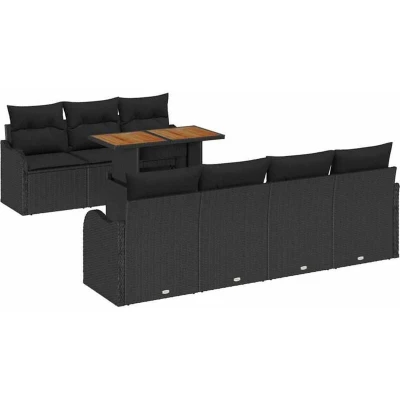 Image of vidaXL 8 Piece Garden Sofa Set with Cushions Black Poly Rattan
