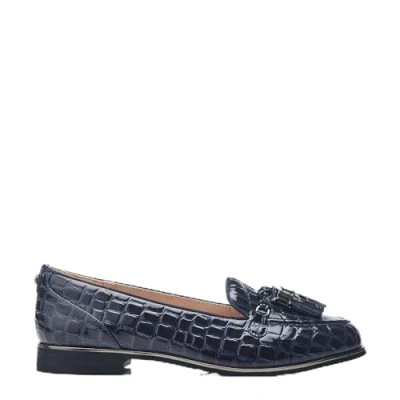 Image of Moda in Pelle Womens &#039;Evvaa&#039; Navy Patent Mocc Croc Loafers Leather Size EU 37