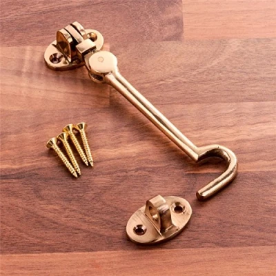 Image of Silent Cabin Hook &amp; Eye 4&quot;/100mm Long Brass Gate/Shed/Door Latch