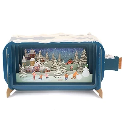 Image of Message In A Bottle Ice Skating Pop Up Christmas Greeting Card By Alljoy Cards XMIB049