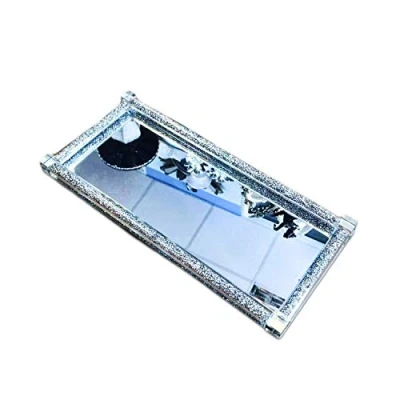 Image of TOV® Diamond Crushed Tea Coffee Sugar CANISTERS Jars Storage Silver Trimmings Crystal Filled (Tray Silver)