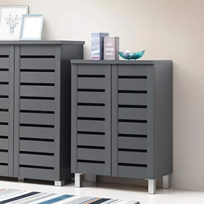 Image of Timber Art Design UK 4 Tier Shoe Storage Cabinet Organizer, Shelving for Space Saving,Cupboard Hallway Bedroom, Shoes,Organiser, Dark Grey 60 x 87.2 33 cm