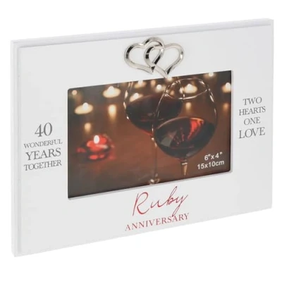 Image of Shudehill Giftware Heartfelt Words Anniversary 6x4 White Hearts Photo Frame 25th Silver, 40th Ruby, 50th Golden (40th)