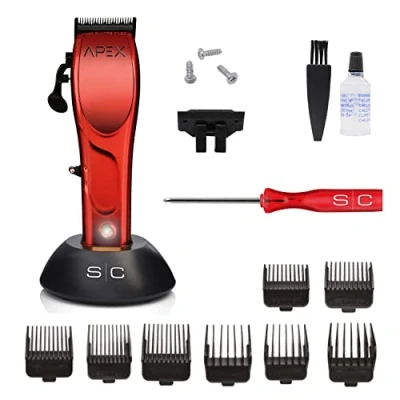 Image of Professional Hair Clippers for Men Stylecraft Apex by Gamma Più, Trimmer with Rotary Motor, 45mm Adjustable Blade Zero Gap, 150 Min Cordless Running Time, 8 Combs, Taper Bracket, Metal Body