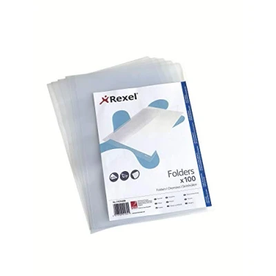 Image of Rexel Economy A4 Document Folder, Clear Embossed, 100mic, Cut Flush, Pack 100, 21674090