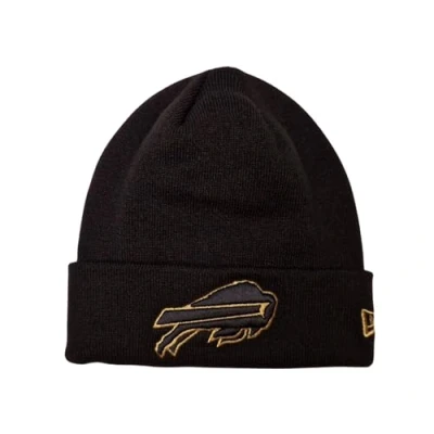 Image of New Era Buffalo Bills NFL Metallic Logo Cuff Knit Black Gold Beanie
