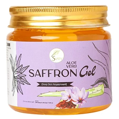 Image of SVATV Saffron Aloe Vera Gel Soothing Skin Hydration Perfect for Sunburn Lighten Dark Spots Paraben &amp; Sulfate Free 200g
