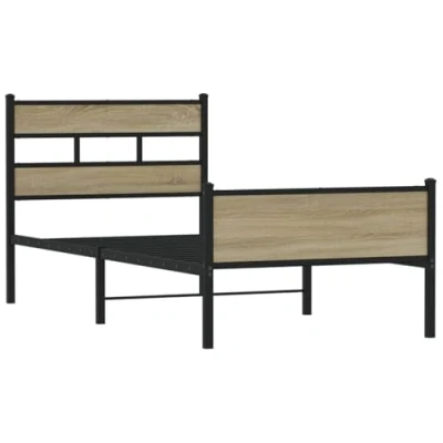 Image of vidaXL Bed Frame Sonoma Oak Steel Single 80x200 cm Modern Metal Slats Headboard Storage Bedroom