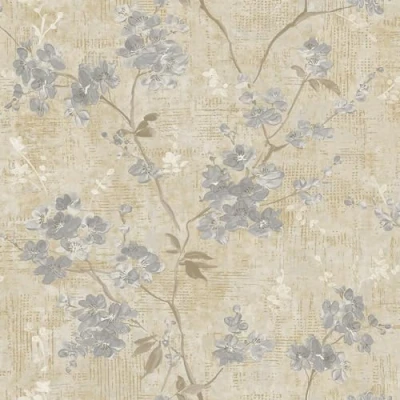 Image of Grandeco Paul Moneypenny Grey Anethe Blossom Trail Textured Neutral Wallpaper