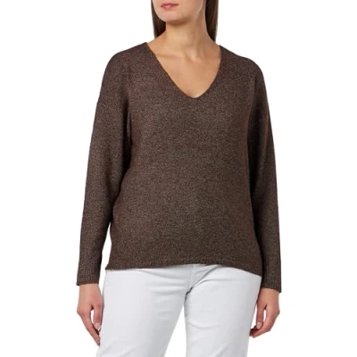 Image of ONLY Women&#039;s Onlrica Life L/S V Neck Jumper KNT Noos Sweater, Deep Mahogany/Detail: Melange, XL