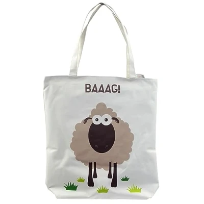 Image of Puckator BAAAG Sheep Reusable Zip Up Cotton Bag Canvas Tote Bags Eco Gifts for Women and Men Cloth Shopping Fabric Foldable Handbag
