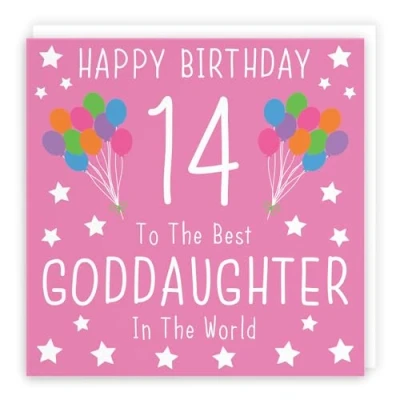 Image of Hunts England Goddaughter 14th Birthday Card Happy 14 To The Best In World Iconic Collection Fun Colourful