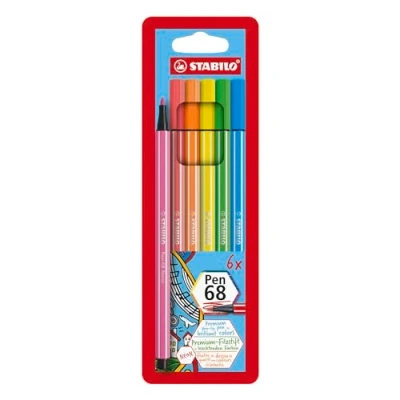 Image of Premium Fibre Tip Pen STABILO 68 Pack of 6 Neon Colours
