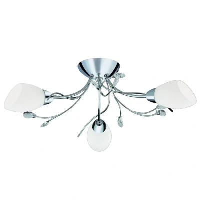 Image of Gardenia 3 Light Multi Arm Ceiling Semi Flush Chrome, Crystal and Opal Glass, E14