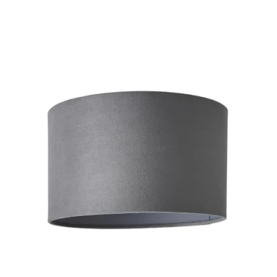 Image of Modern Grey Velvet Cylinder Ceiling Pendant Lampshade/Table Lamp Drum Light Shade Small