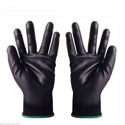 Image of 12 PACK BLACK NYLON PU COATED GRIP Safety Work Gloves Builders Construction Mechanic (X LARGE Size 10)