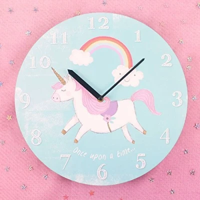 Image of Jones Home and Gift Wall Clock Children&#039;s Round Unicorn Battery Operated