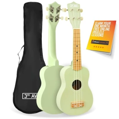 Image of 3rd Avenue Soprano Ukulele Beginner 21 Inch 4 Nylon Strings with FREE Uke Bag Pastel Green 1 Month Online Lessons