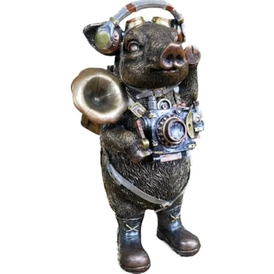 Image of Venture Vehicles Ltd Steampunk Style Gold Pig Decorative Ornament Resin