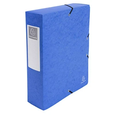 Image of Exacompta Ref 50832E Pressboard Filing Box 250 x 330mm in Size, Suitable for Holding A4 Documents, 8cm Spine, 600gsm Genuine Pressboard, Spine Label Blue