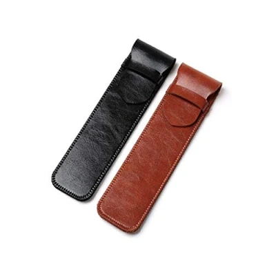 Image of Pack of 2 Pu Leather Pen Holder, Fountain Soft Ballpoint Pouch, Protective Sleeve Cover for Stylus Touch (Black &amp; Brown)